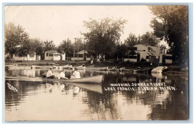 Elysian Minnesota MN Postcard RPPC Photo Woodbine Summer Resort Boating 1916