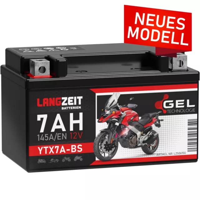 LANGZEIT YTX7A-BS MOTORRAD GEL Batterie 12V 7Ah Batterie 50615 CTX7A-BS  ETX7A-BS EUR 31,90 - PicClick DE