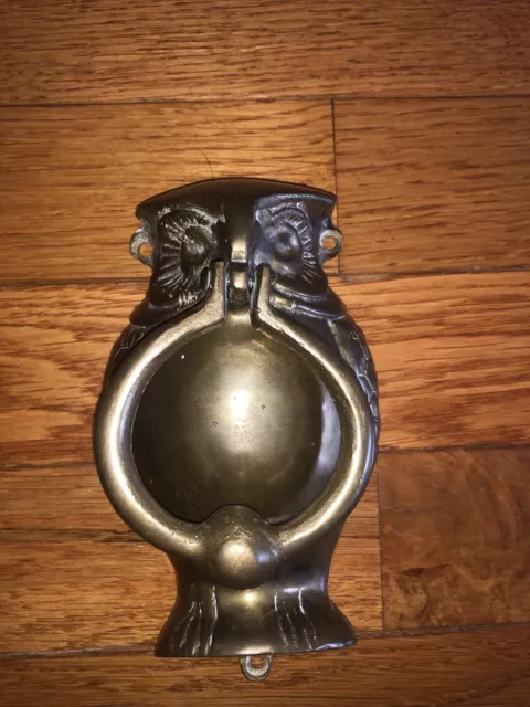 Vintage Brass Heavy Metal Perched Owl Door Knocker 6” tall  HTF Unique