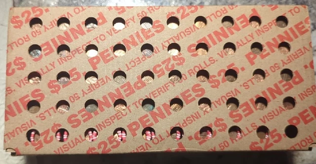 * UNSEARCHED * UNOPENED *  $25 Dollars Face Value FED SEALED Bank Box of Pennies