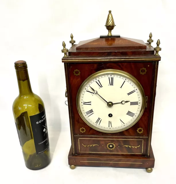 Antique REGENCY Brass Inlaid Mahogany Fusee Bracket Mantel Clock