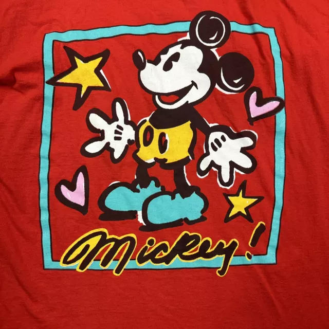 Vintage Disney Shirt Mens 3XL XXXL Red Mickey Mouse 80s Pop Art Single Stitch 3