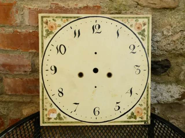 19thC Unbranded Enamel Long Case Clock Dial Hand Painted Floral Sprays 13" a/f