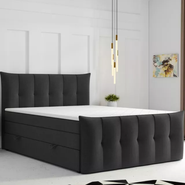 Boxspringbett SALERNO mit Bettkasten 180 x 200 cm Webstoff Schwarz Bett Bettkast