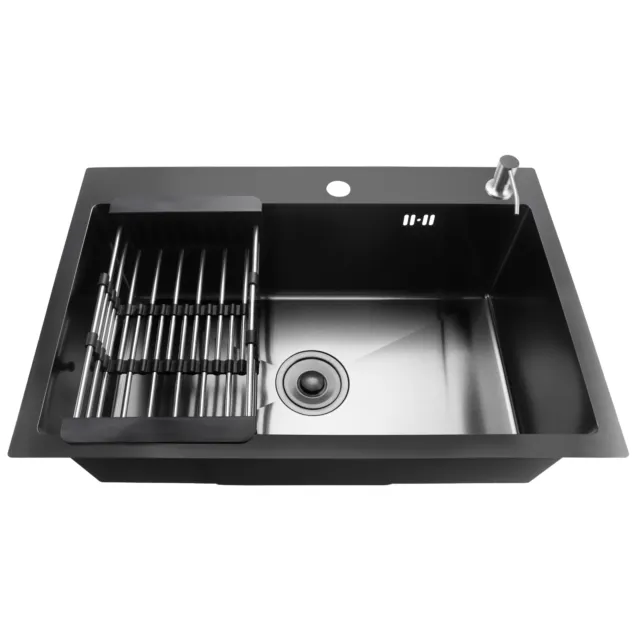 Nano Kitchen Sink Stainless Steel Single Basin Gunmetal Black 60x45cm Easy Mount