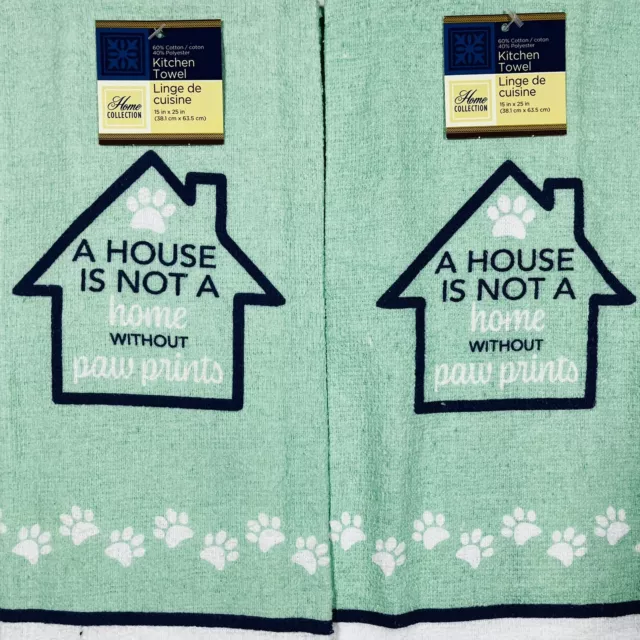 Juego de 2 toallas de cocina Home Collection House Paw estampados 15""x25"" nuevas