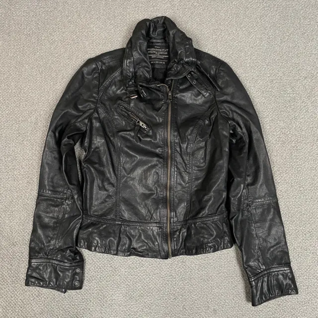 ALL SAINTS Jacket Womens UK 8 US 4 Black Belvedere Leather Biker Ladies Zip