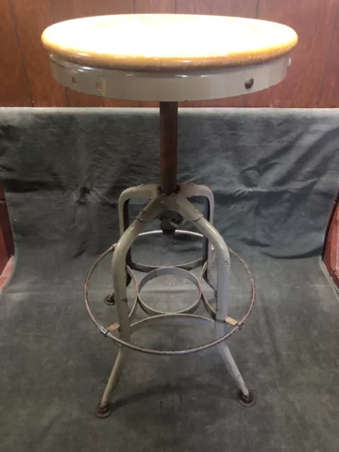 Vintage Toledo Stool UHL Steel Industrial Metal Drafting Adjustable Chair--NICE!