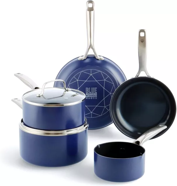 Diamond infused 5 Pc Non Stick Ceramic State of Art Set PFAS-Free Induction Blue