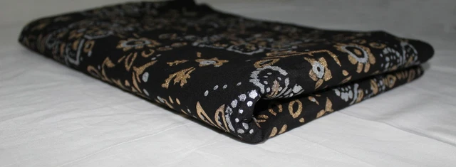 Indien Neuf or & Argent Floral Main Bloc Tissu Imprimé Vêtements 4.6m Artisanat