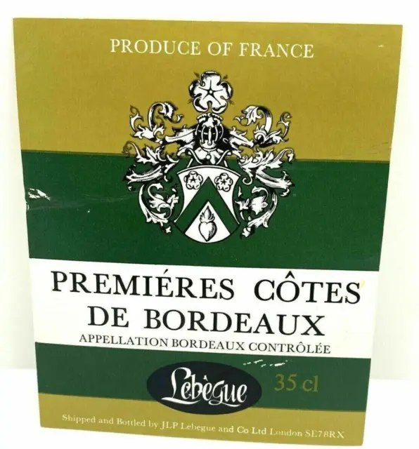 Bottle Label Premieres Cotes De Bordeaux Lebegue