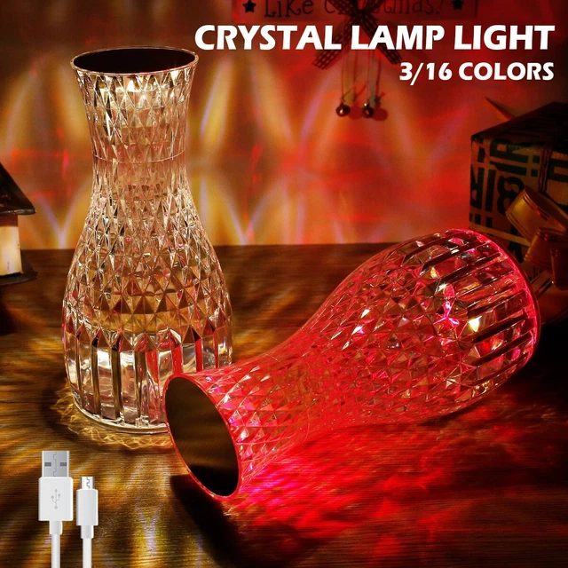 LED Crystal Table Lamp Diamond Rose Night Light Touch Atmosphere Bedside Bar NEW