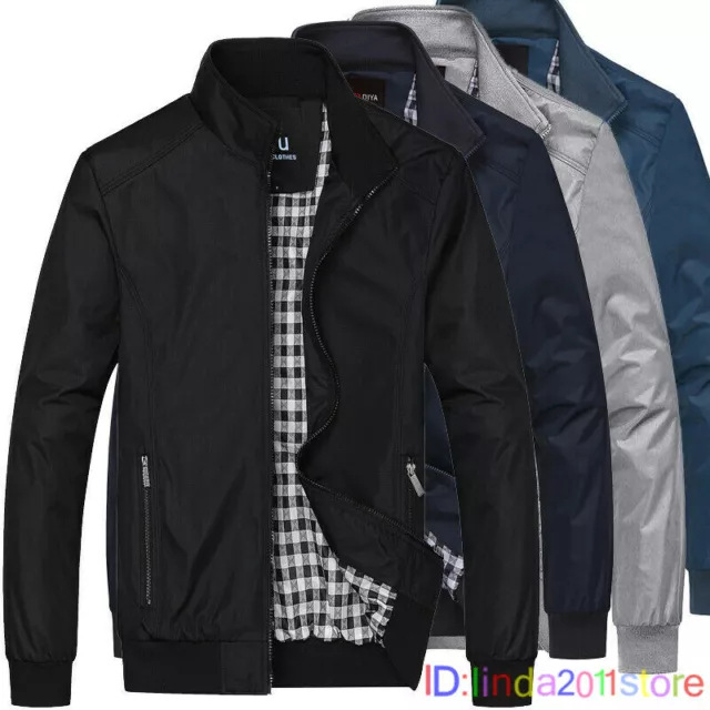 Mens Jacket Summer Lightweight Bomber Coat Casual Outfit Tops Outerwear M-3XL