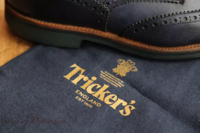 TRICKERS 'BOURTON' NAVY Blue Leather Derby Brogue shoes Men's UK 9 US ...