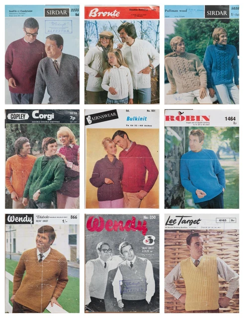 Job Lot 9 Knitting Patterns Sweaters Cardigans Ladies Mens Robin Bundle Vintage