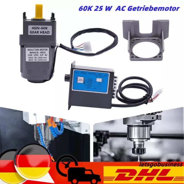 25W Getriebedrehzahlmotor AC Getriebemotor Hoher Drehzahl mit Regler 220V 1:60