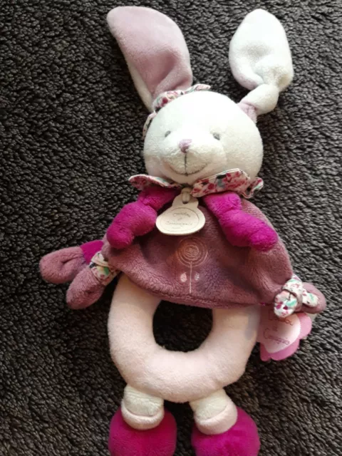 🐰🐰🐰 Doudou et compagnie hochet lapin blanc rose prune cerise - Lapin Hochet