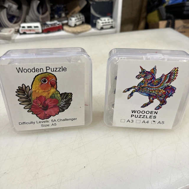 2  Wooden Jigsaw Puzzles Small A5 , Parrot & Unicorn - NEW!!