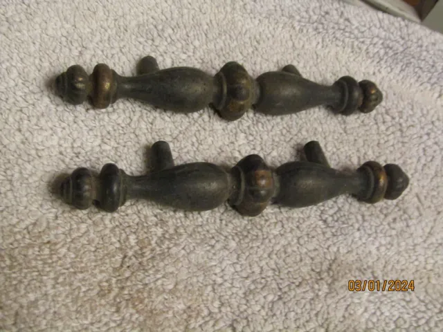 Antique Eastlake Victorian Decorative 6" Bronze Brass Door Pull Handle Set