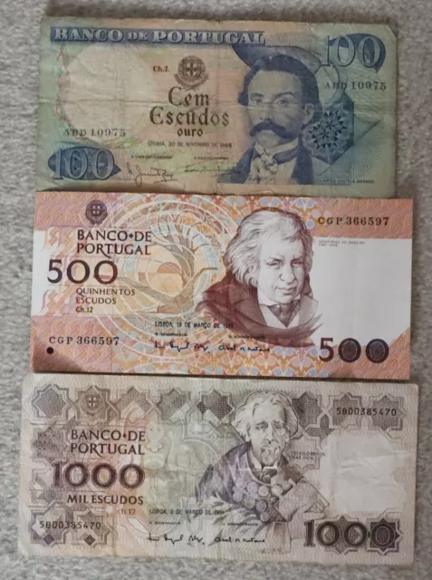 3 Banknoten Geldscheine Papiergeld aus Portugal  Sammlungsauflösung