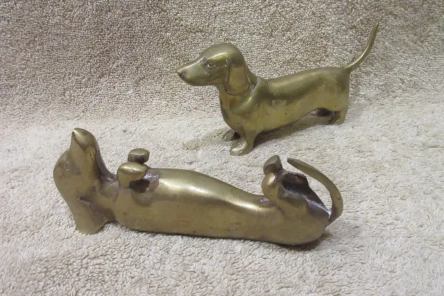 Vintage Solid Brass Pair Of  Dachshunds Sculptures Paper Weights -SEE PICS!!
