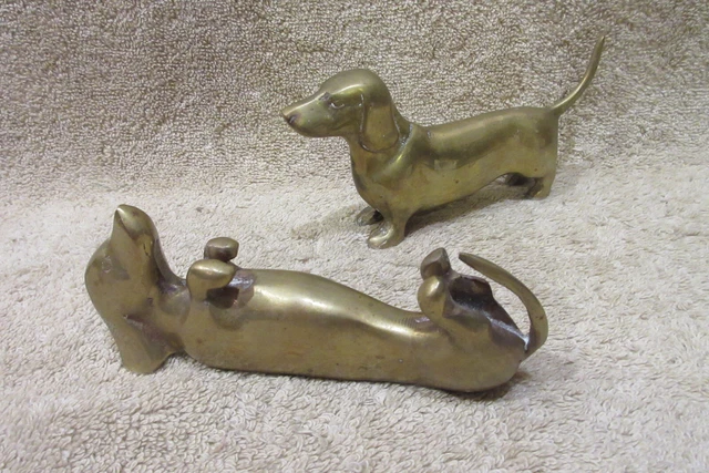 Vintage Solid Brass Pair Of  Dachshunds Sculptures Paper Weights -SEE PICS!!