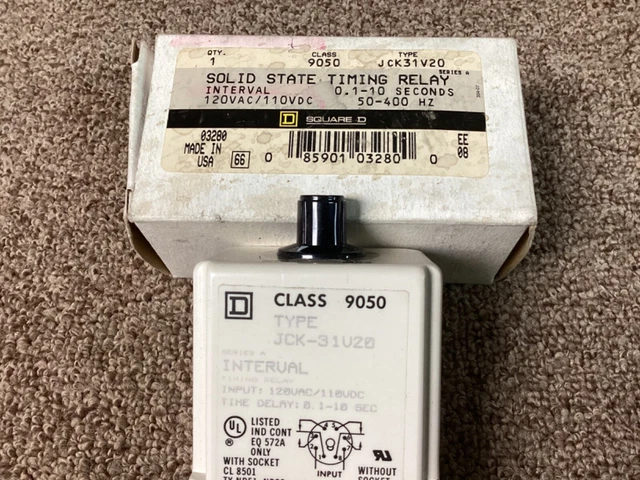 Square D 9050 JCK31V20 Timing Relay-NIB
