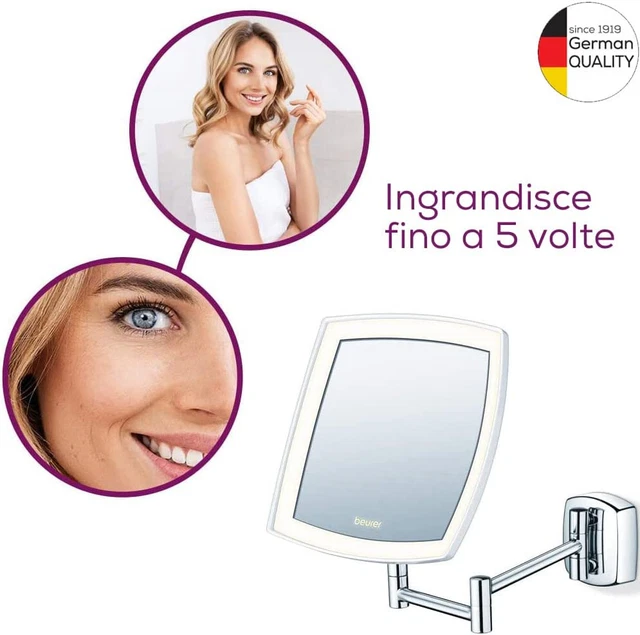 Beurer BS 89 Specchio Cosmetico Illuminato da Parete con Ingrandimento 5x