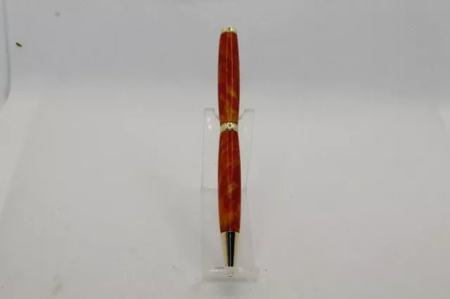 Hand Turned Yellow, Orange & Red Resin Pen - Black Ink With Gold Trim