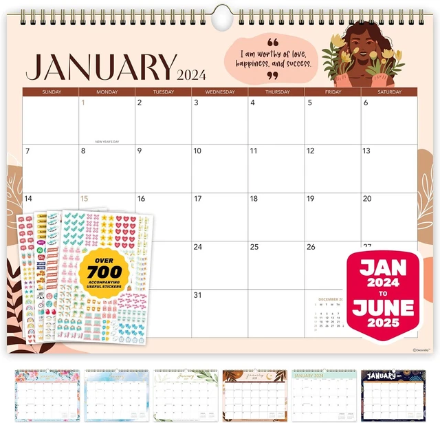 18 MONTH WALL Calendar with Affirmations Jan 2024June 2025