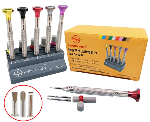 Stainless Steel Anit-Skip Watch Screwdriver Set with Stand and Spare Blades