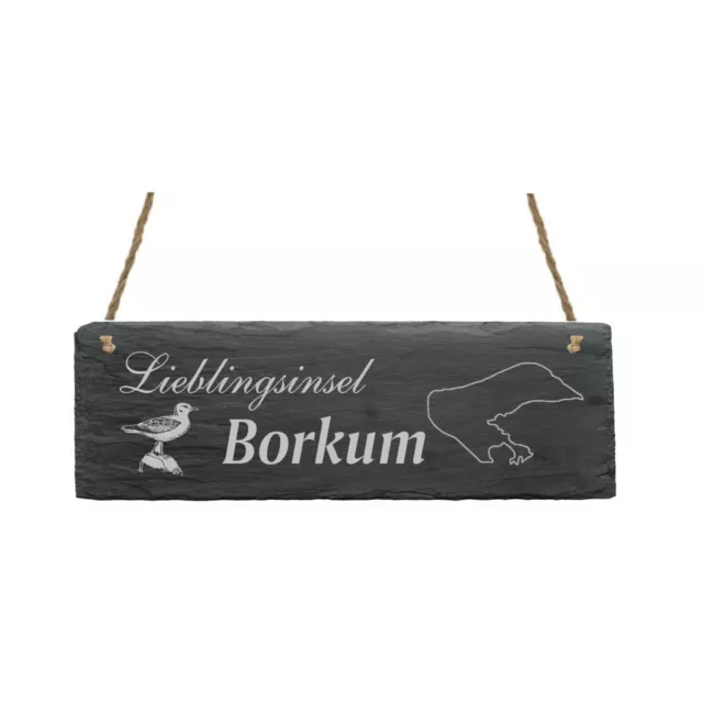 Schild « LIEBLINGSINSEL BORKUM » Schiefer maritim Nordsee Geschenk Möwe Insel