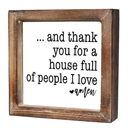 Rustic Torched Wood Small Box Sign for Home Decor,Freestanding Thank You Love