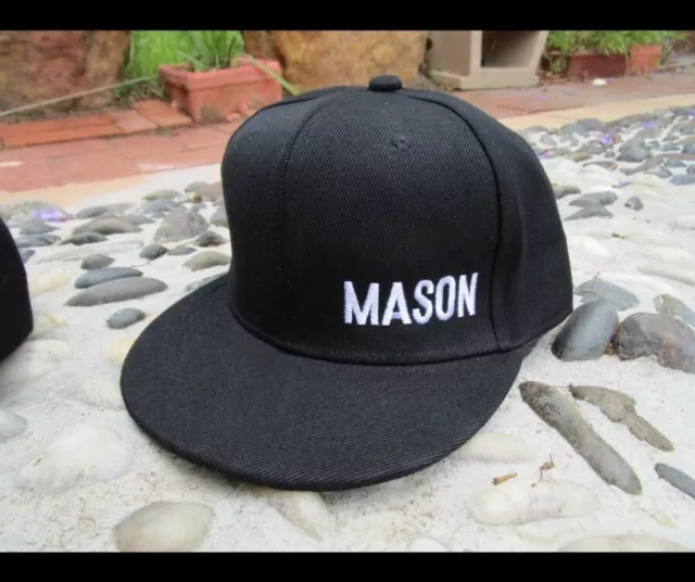 2x Personalised KIDS Flat Brim Custom Name EMBROIDERED Toddler Black Hat Cap