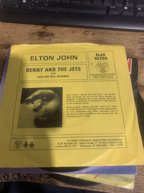 Elton John Benny And The Jets Uk Djm Demo In Rare P/S Djs 10705