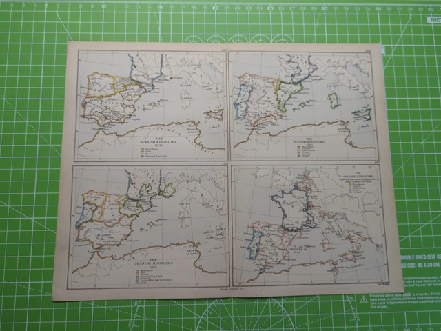 1882 The Spanish Kingdoms 1030 1210 1360 A.D Charles The Fifth Map - Weller