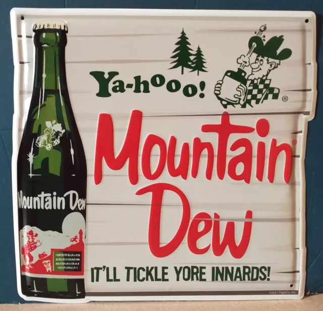 Mountain Dew Embossed Metal Tin Sign - Hillbilly - Ya-hooo! - It'll Tickle Yore 2