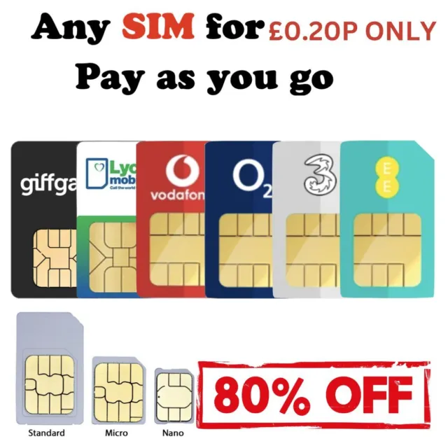 Carta SIM Pay As You Go rete chiamate SMS illimitate Internet EE Three Vodafone O2