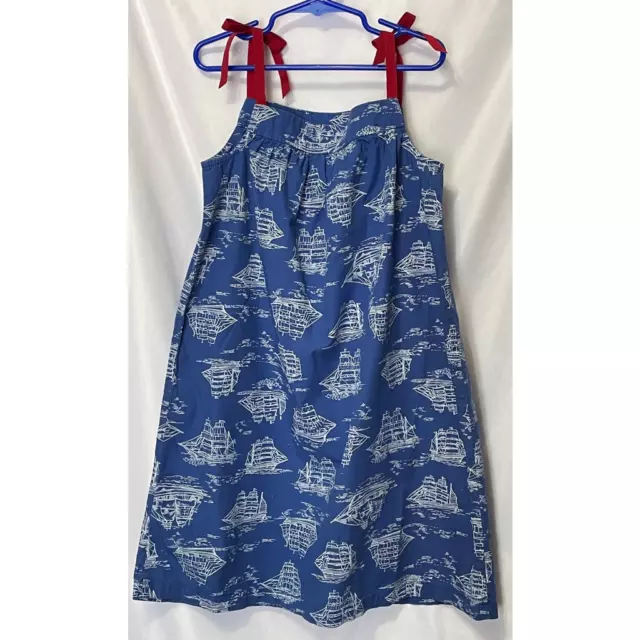 Hanna Andersson Girls Sundress Blue White Cruise Tie 100% Cotton 8 130 CM