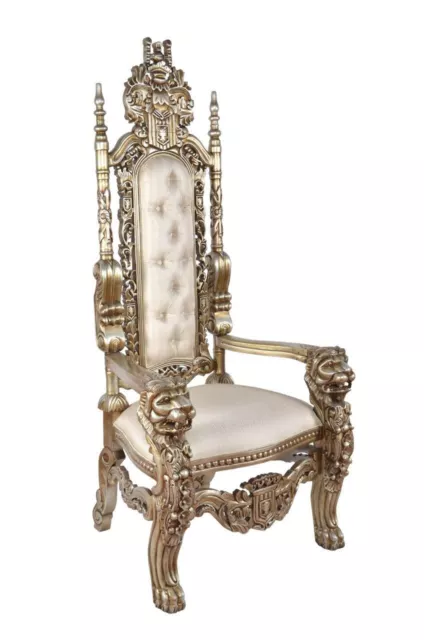 Silver Platina Carved King Chair Lion Gothic Throne Chair