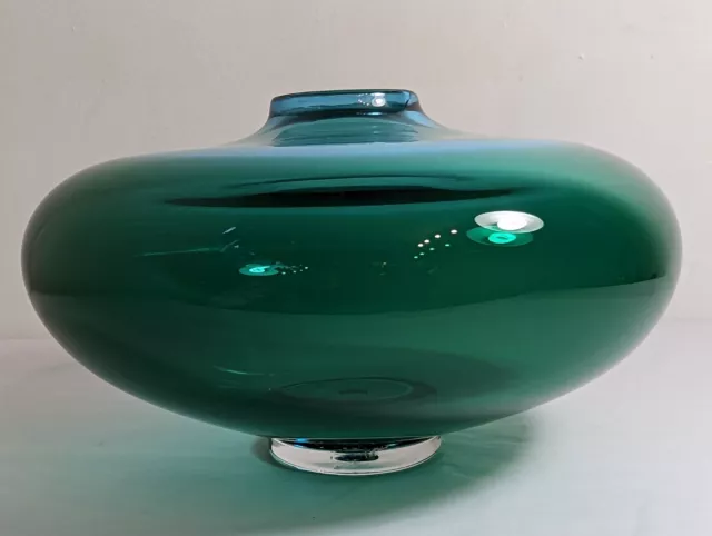 Large JAMES MASKREY British Studio Glass UFO Green Vase 2005 Signed 3