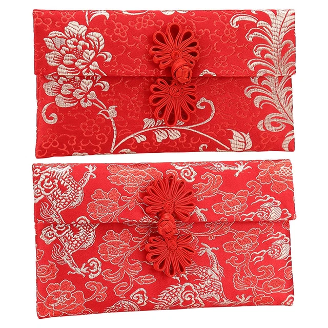 2 Pcs Cadeau Rouge Sac Enveloppe Rouge En Tissu Décor Chinois Laï Si Feng
