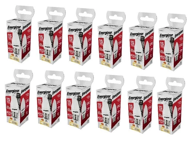 12 x Energizer LED Kerze B22 (BC) Glühbirnen | 470 Lumen 4,9 W 2700K | WW