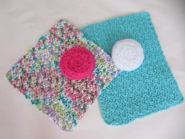 Dish cloth set, 2 Dishcloths and 2 Dish Scrubbers, Pot Scrubby, Handmade, Pink