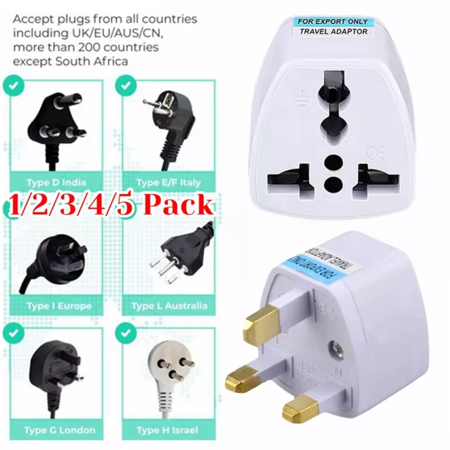 1-5x Universal Travel Adapter EU US AU to UK 3 Pin Plug Converter Power Socket