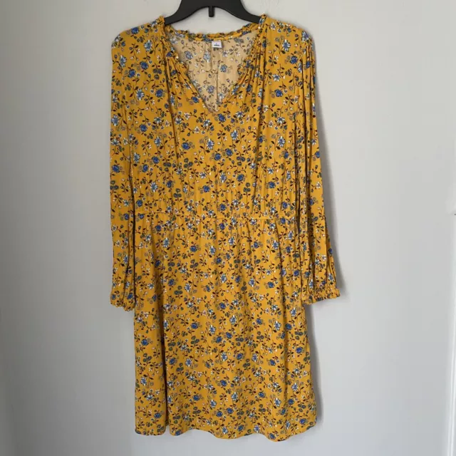 Old Navy Women’s Long Sleeve V Neck Yellow Floral Dress size L