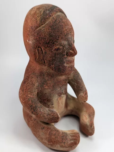 Vintage Pre Columbian Style Colima Pottery Seated Figure. Red Terracotta. Mexico