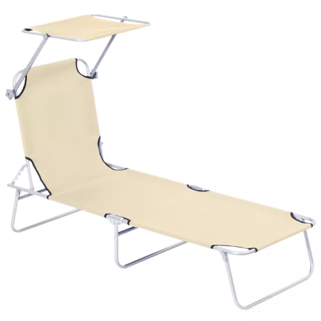 Outsunny Sdraio da Giardino Pieghevole e Reclinabile con Tettuccio Beige