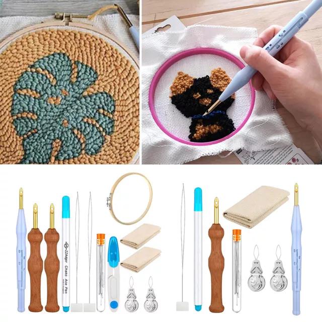 DIY Punch Embroidery Starter Kit Hand Embroidery Kit Needlework Wool Punch  Needle Poke Embroidery Kit Beginners 20cm