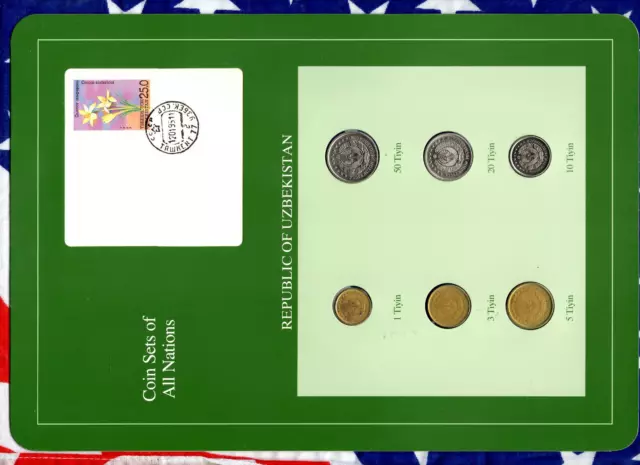 Coin Sets of All Nations Uzbekistan UNC 1,3,5,10,20,50 Tiyin 1994